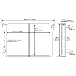 Water cooler 26" 3-row L6, V8 71-73