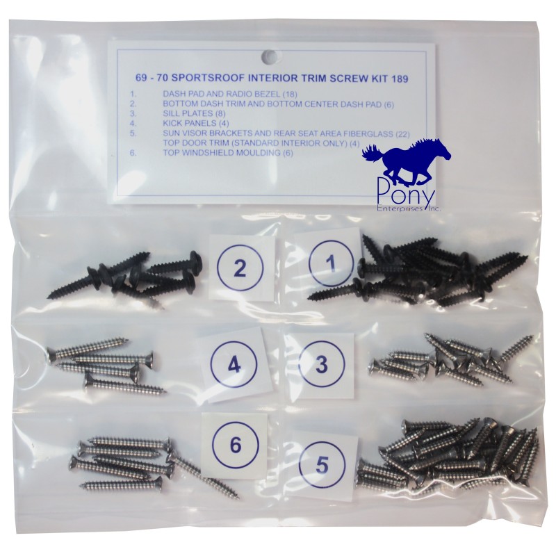Set di viti per finiture interne, Fastback 69-70 Set di viti per finiture interne, Fastback 69-70